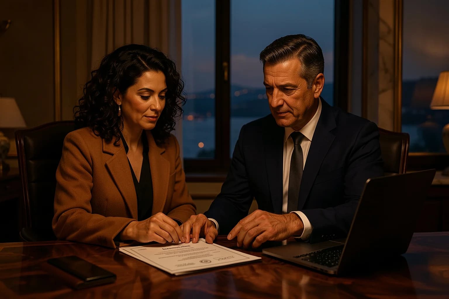 A patient and an adviser checking a surgeon's registration together.