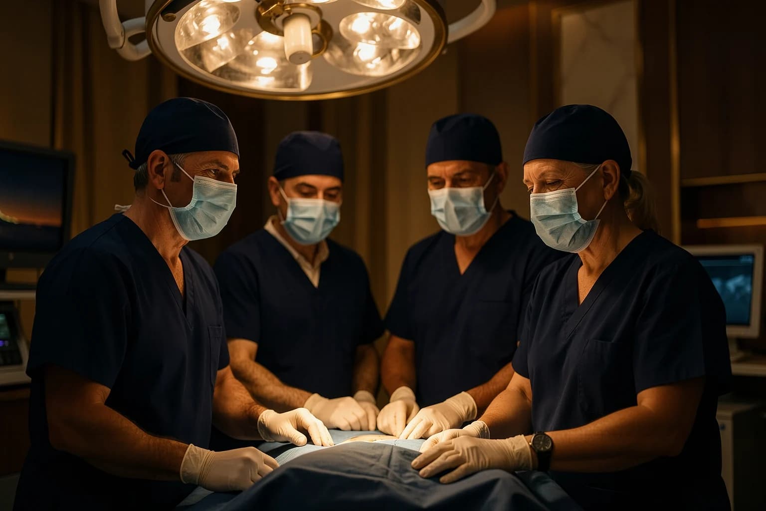 A surgical team at work in an operating theatre.